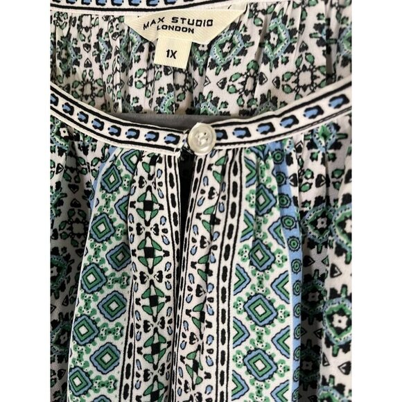 Max Studio Top 1X Blue Pullover Floral Boho Festival Fairy Neutral Preppy Flowy - Picture 4 of 11
